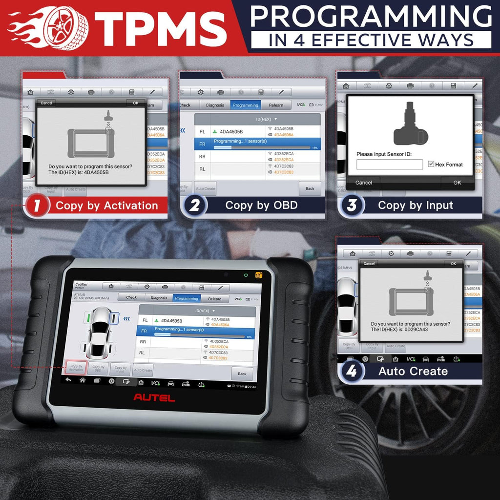 Autel MaxiCOM MK808TS Pro 4PCS 2in1 315/433Mhz TPMS Sensors Diagnostic Scan Tool U3226