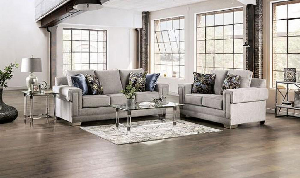 Light Gray Chenille Sofa and Loveseat B82171