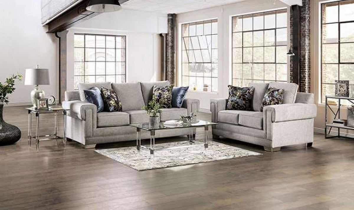 Light Gray Chenille Sofa and Loveseat B82171