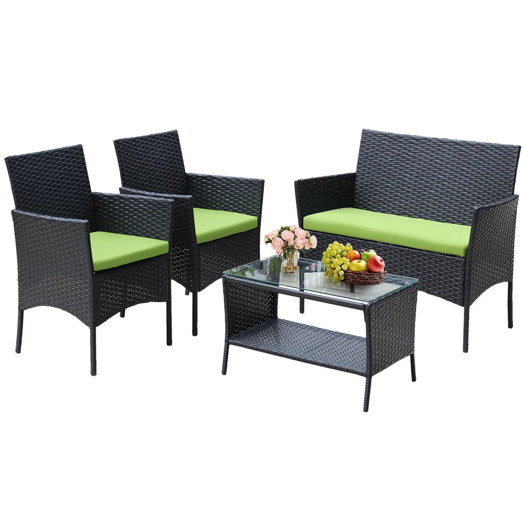 4 Pc PE Rattan Outdoor Furniture Set with Cushions U57730