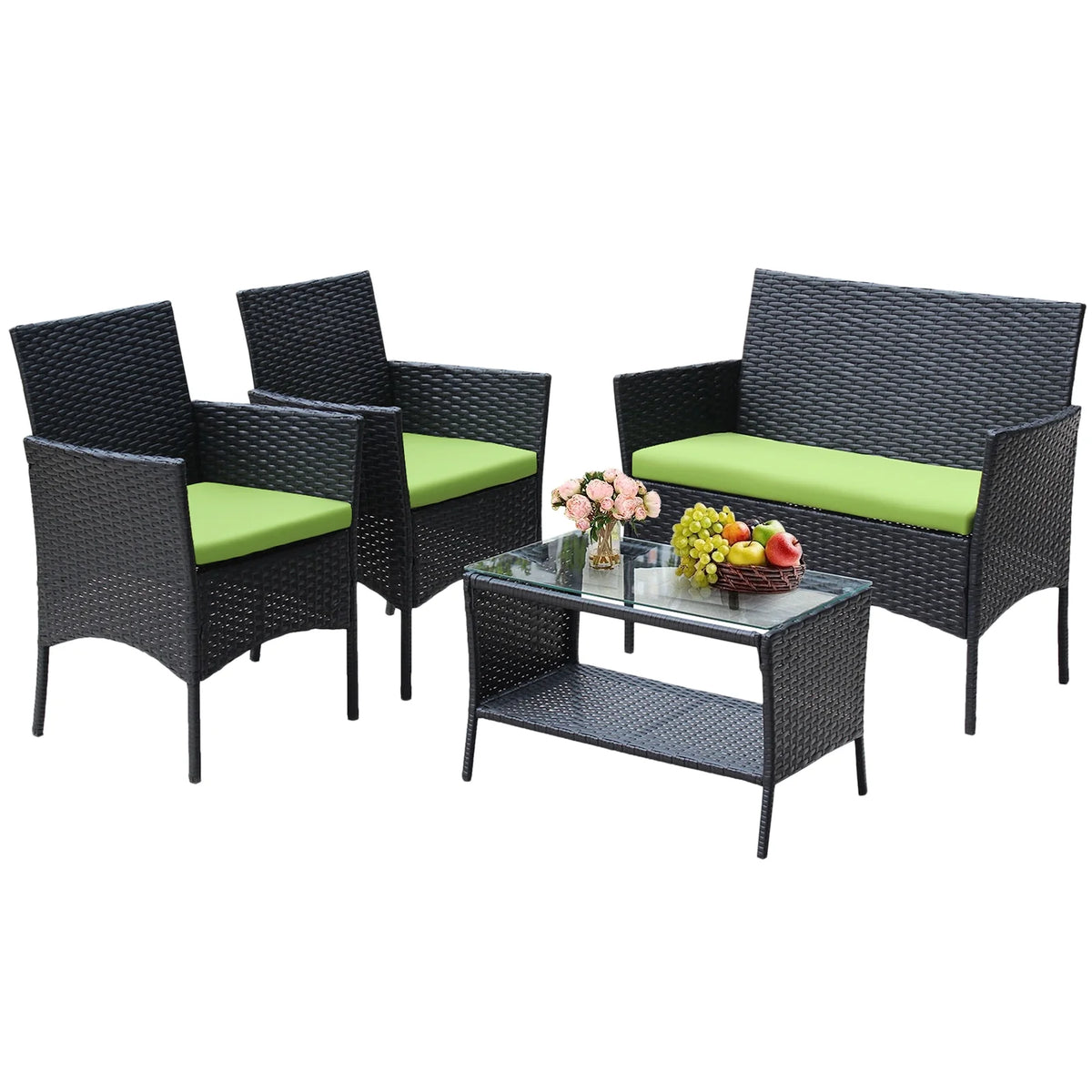 4 Pc PE Rattan Outdoor Furniture Set with Cushions U57730
