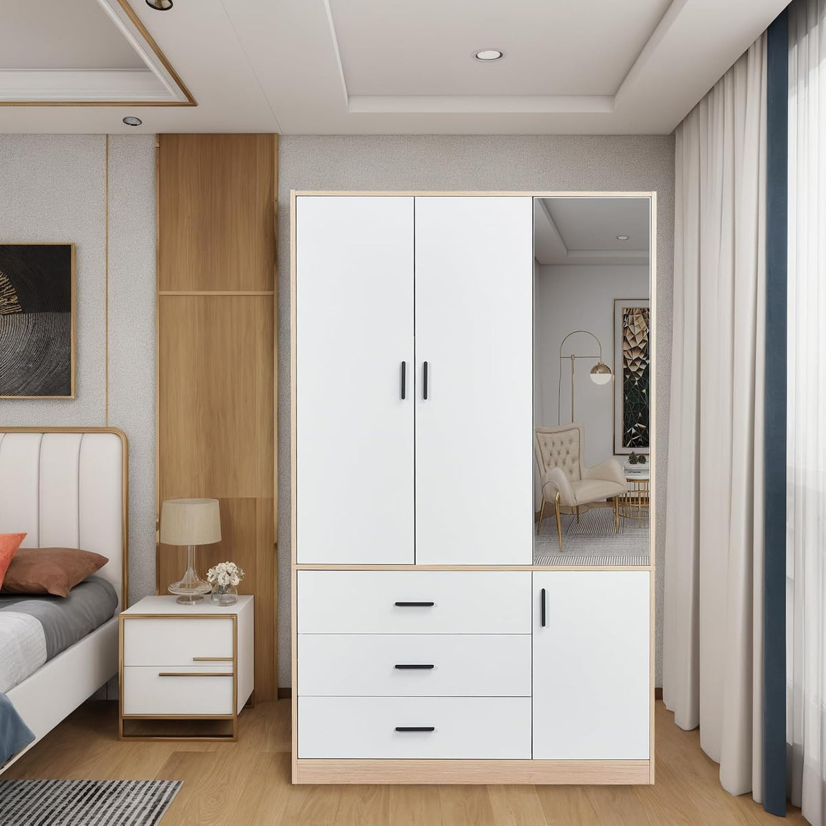 Wooden Wardrobe Closet with 3 Drawers and 2 Doors Y334
