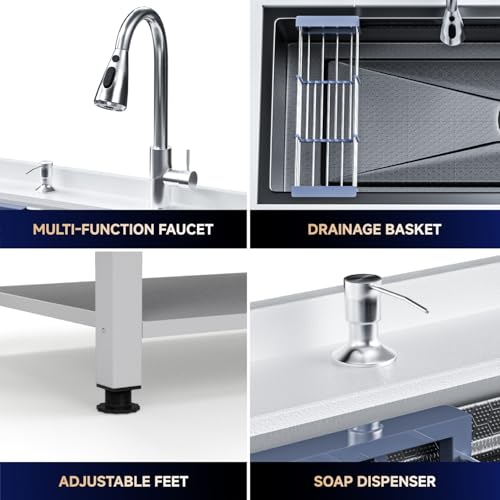 Stainless Steel Freestanding Utility Sink 36" with Pull Out Faucet (black) V863926