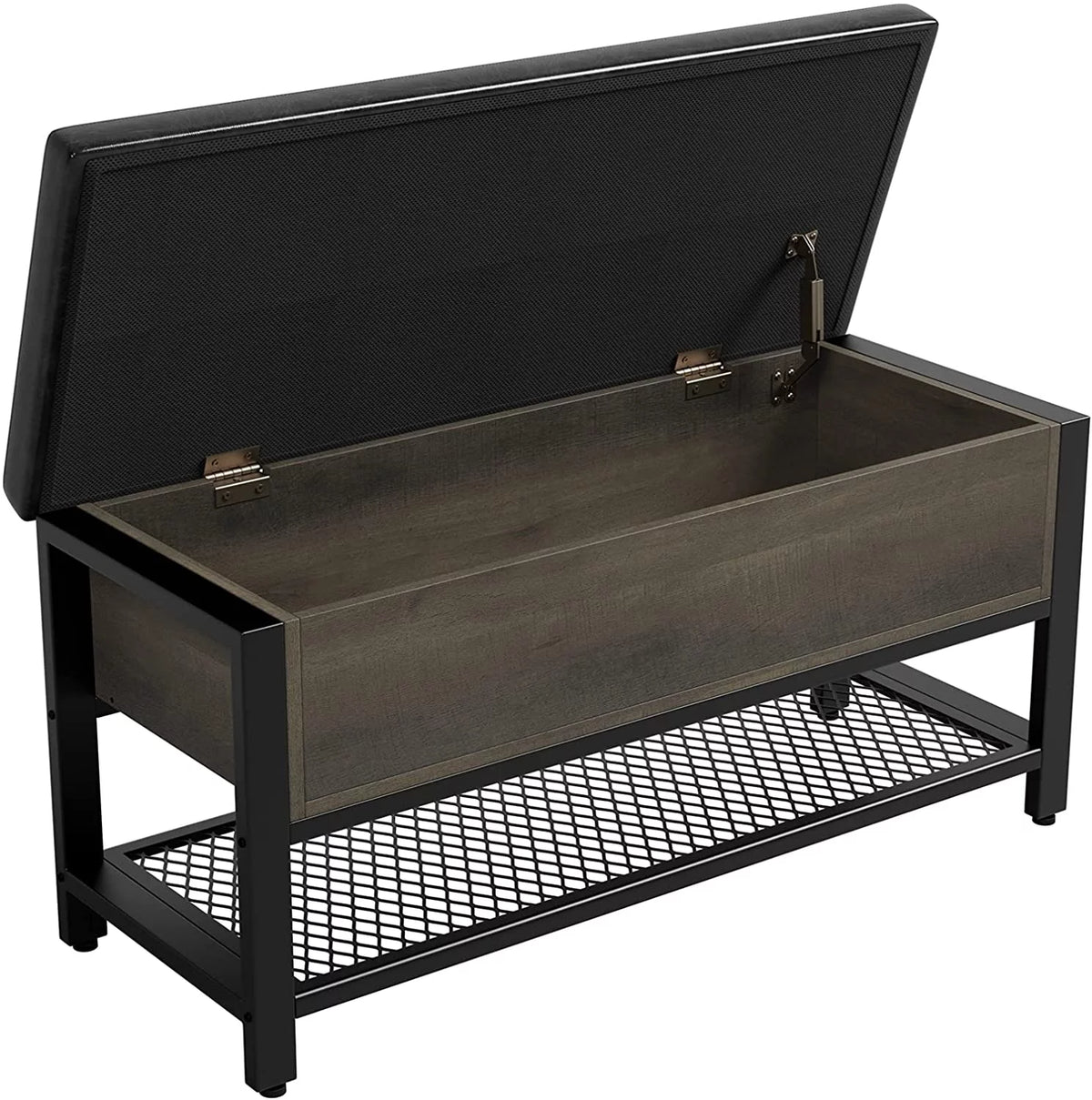 Industrial Storage Bench Flip Top Shoe Bench with Leather Padded Seat X19370