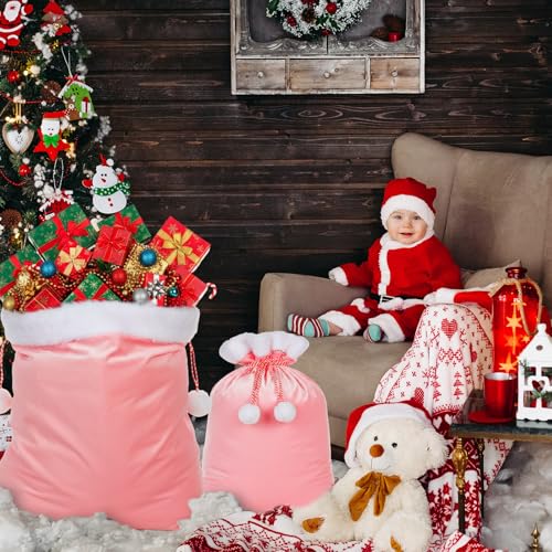 2 Pcs Velvet Christmas Santa Bags with Drawstring I163985