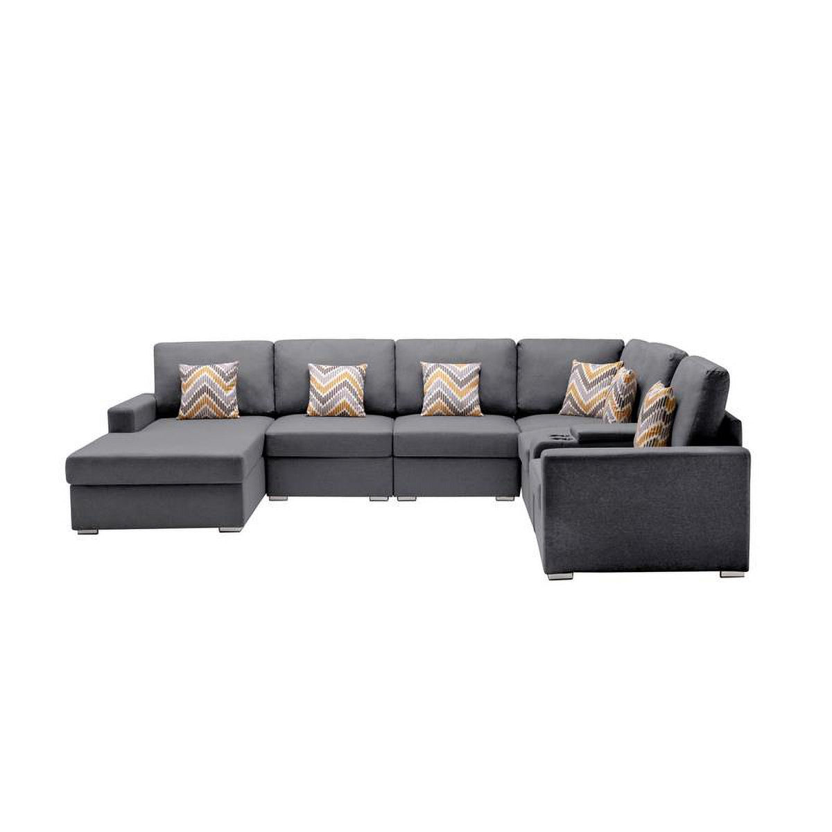 Gray Fabric Reversible Sectional with Charging Ports and Storage Console Z462