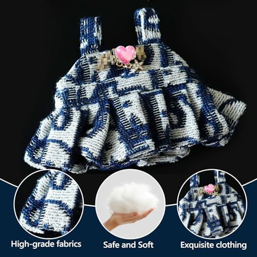 17cm Doll Clothes Set with Hat Pearl Necklace Bag Accessories Blue I8424
