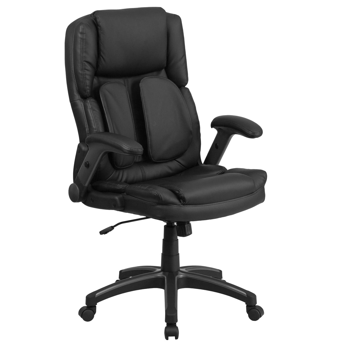 Black LeatherSoft Executive Swivel Ergonomic Office Chair with Flip-Up Arms L5090