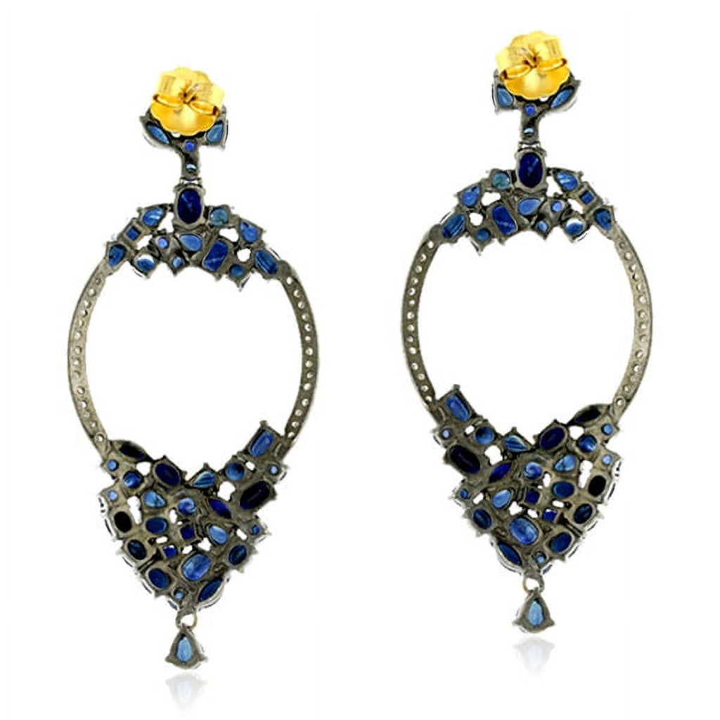 Pave Diamond Blue Sapphire Dangle Earrings A1546