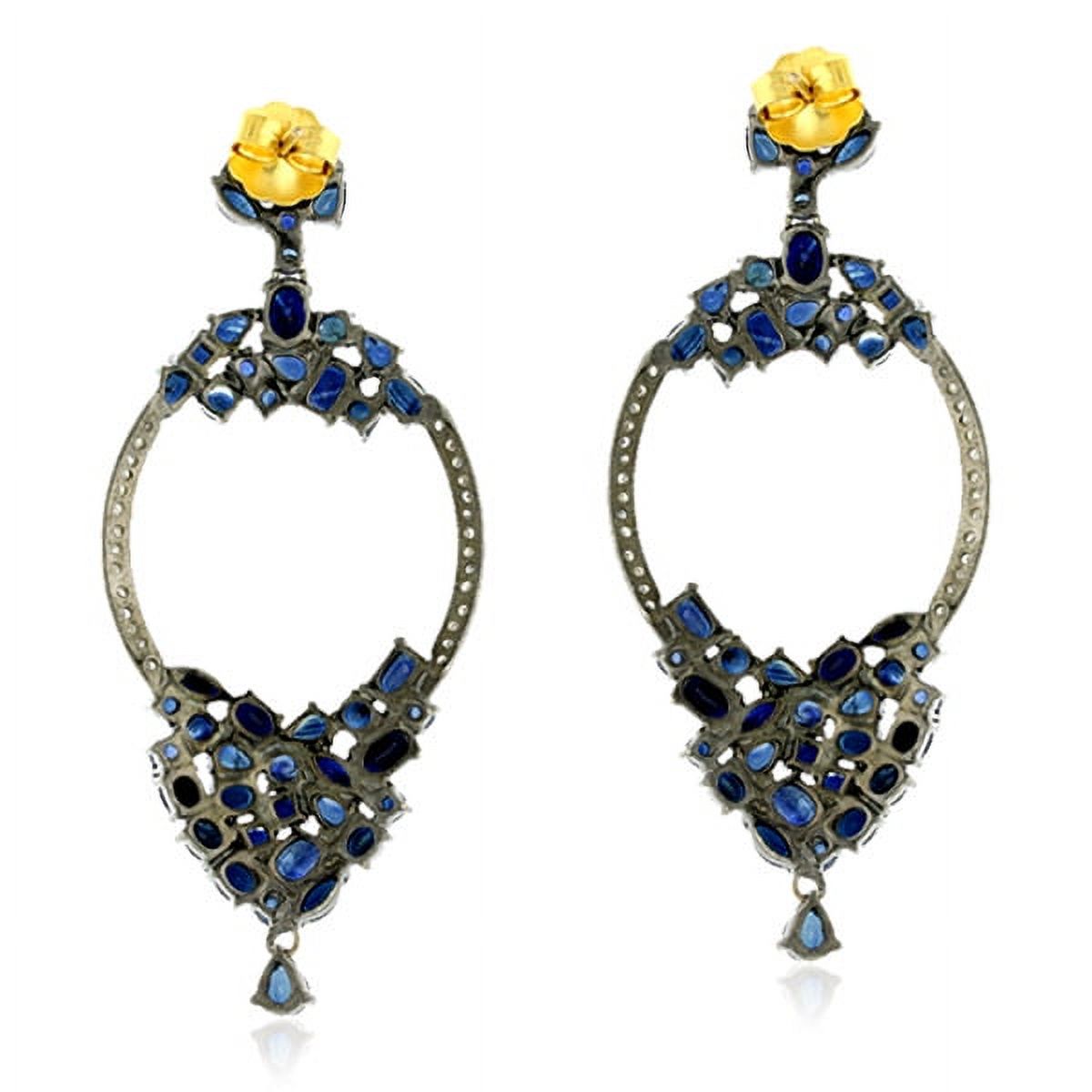 Pave Diamond Blue Sapphire Dangle Earrings A1546