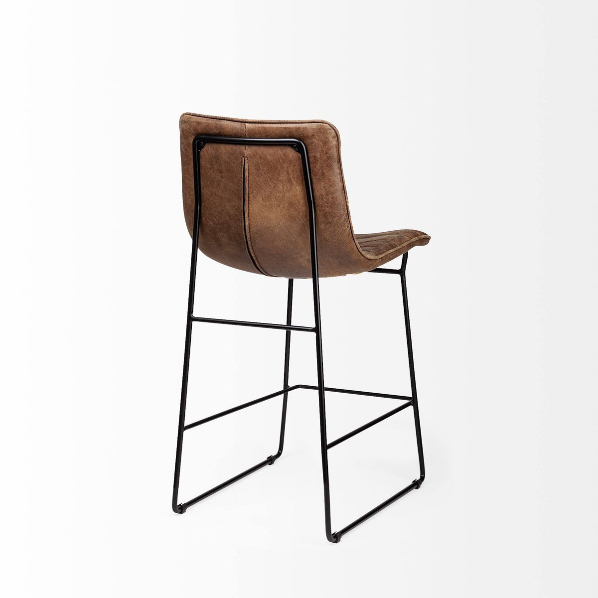 Brown Leather Seat Black Metal Frame Stool A14609