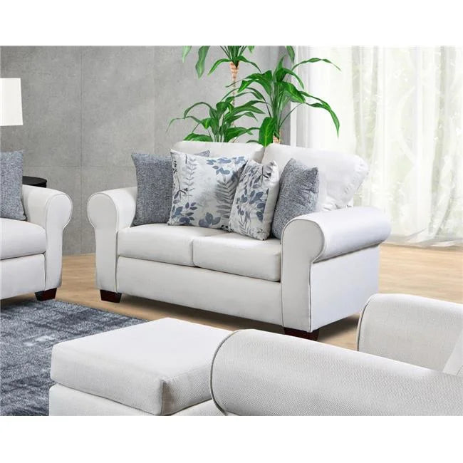 Soft Washed Cream Tweed Loveseat with Four Throw Pillows L11961