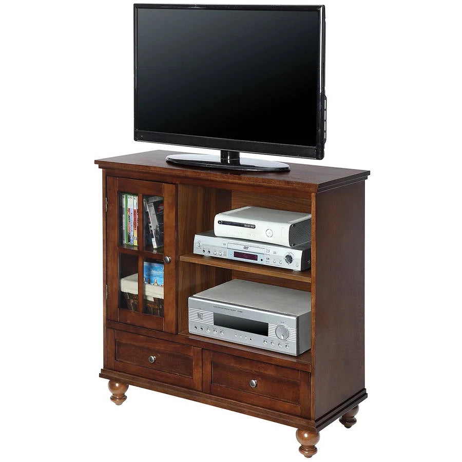 2 Drawer TV Stand with Storage Cabinet and Shelves, Dark Walnut R502