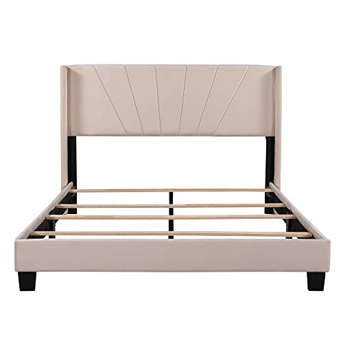 Pink Queen Size Velvet Upholstered Platform Bed with Headboard and Footboard E897818