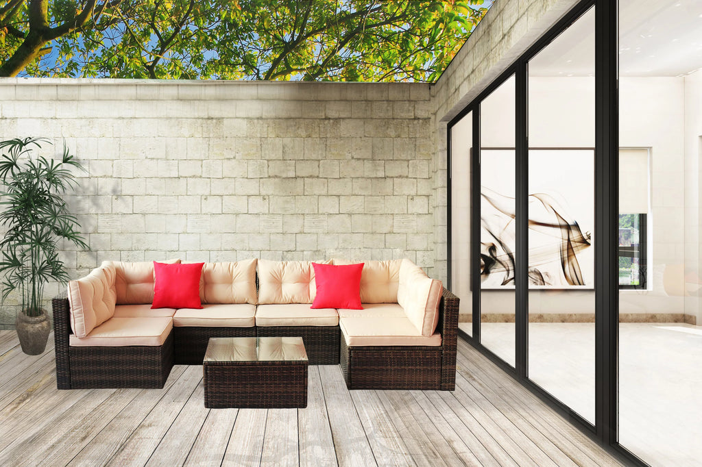 7 Pieces PE Rattan Patio Furniture Set G468362