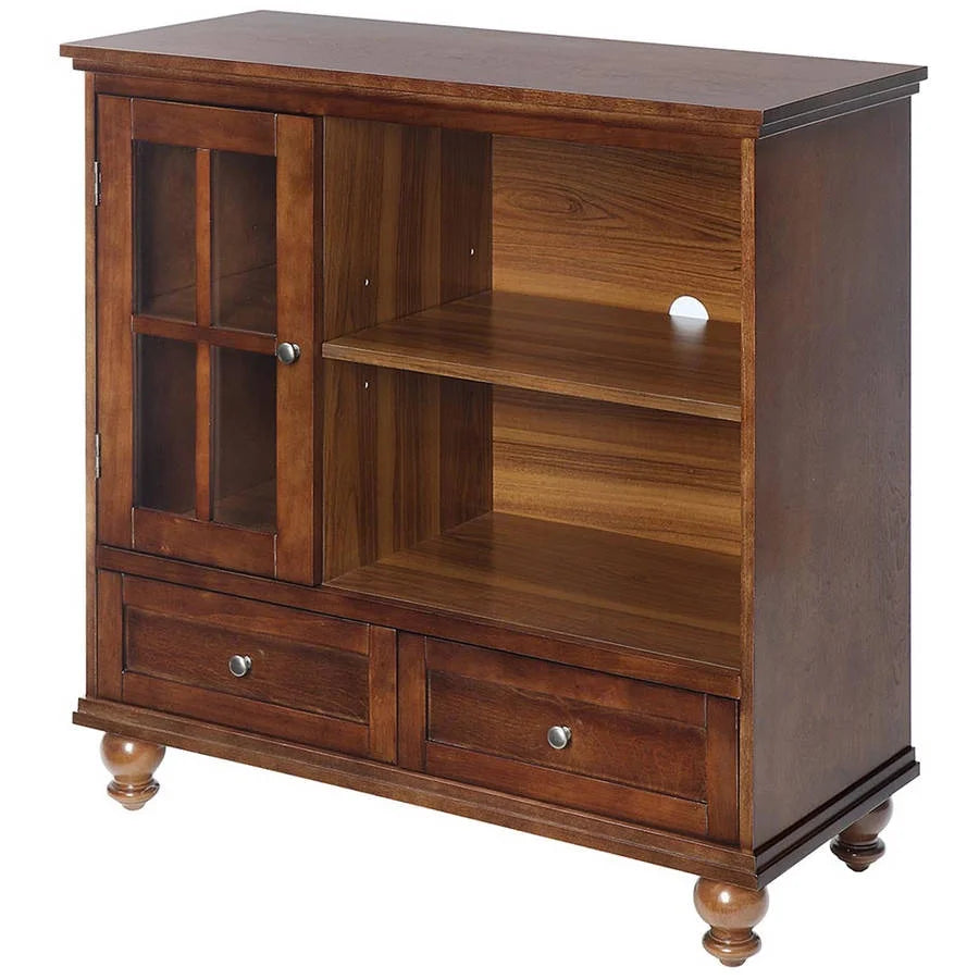 2 Drawer TV Stand with Storage Cabinet and Shelves, Dark Walnut R502