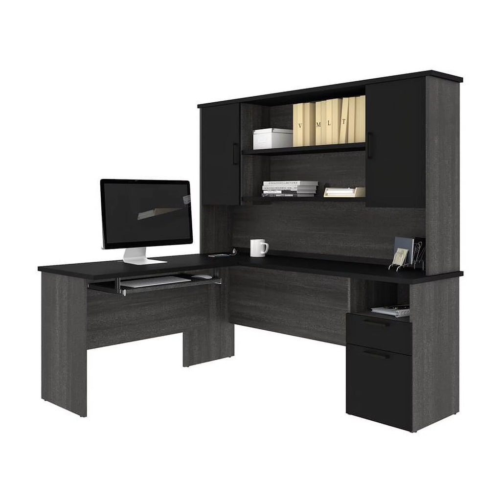71W L-Shaped Desk with Hutch V605