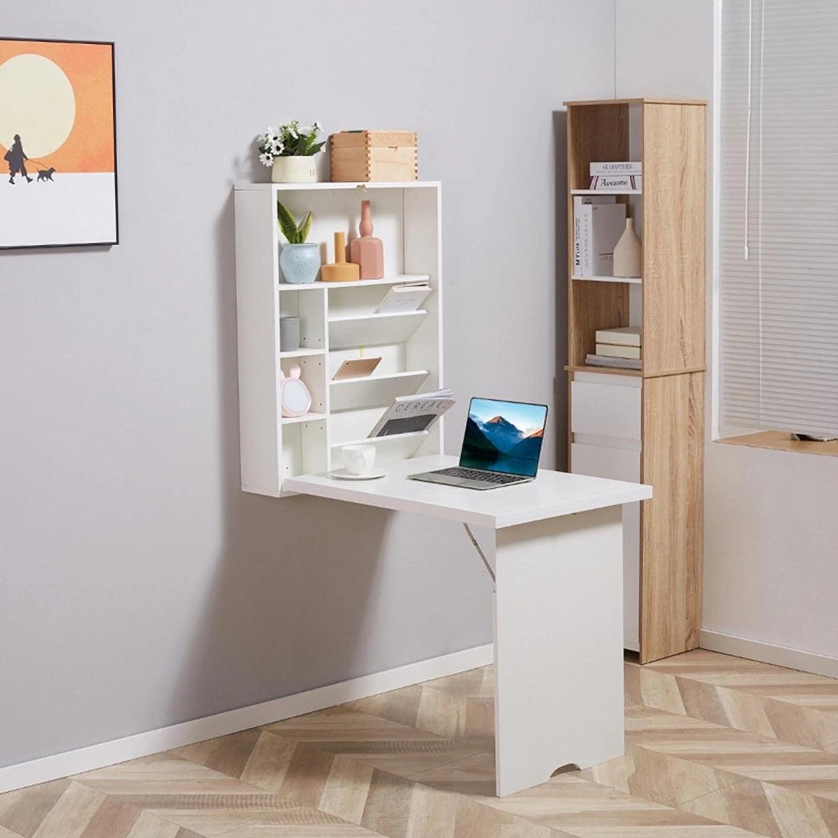 Wall Mounted Folding Convertible Desk with Hutch M865