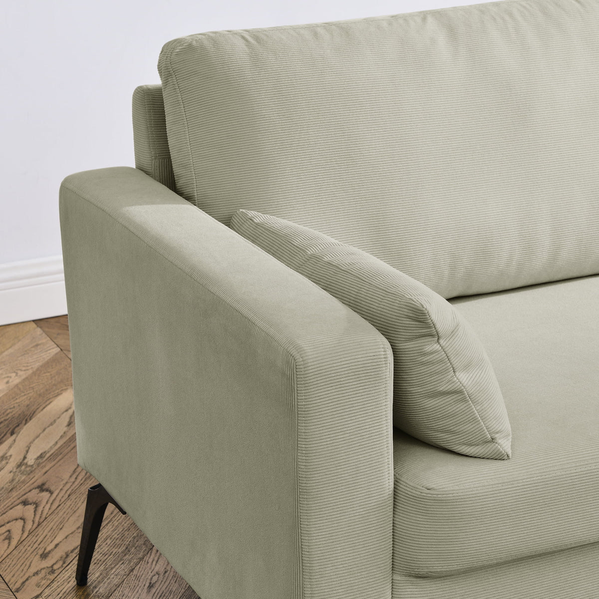 Beige Corduroy 3-Seater Sofa with Square Arms R850819