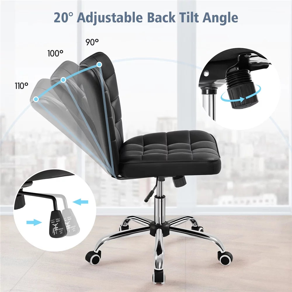 Black Tufted Faux Leather Desk Chair R93785