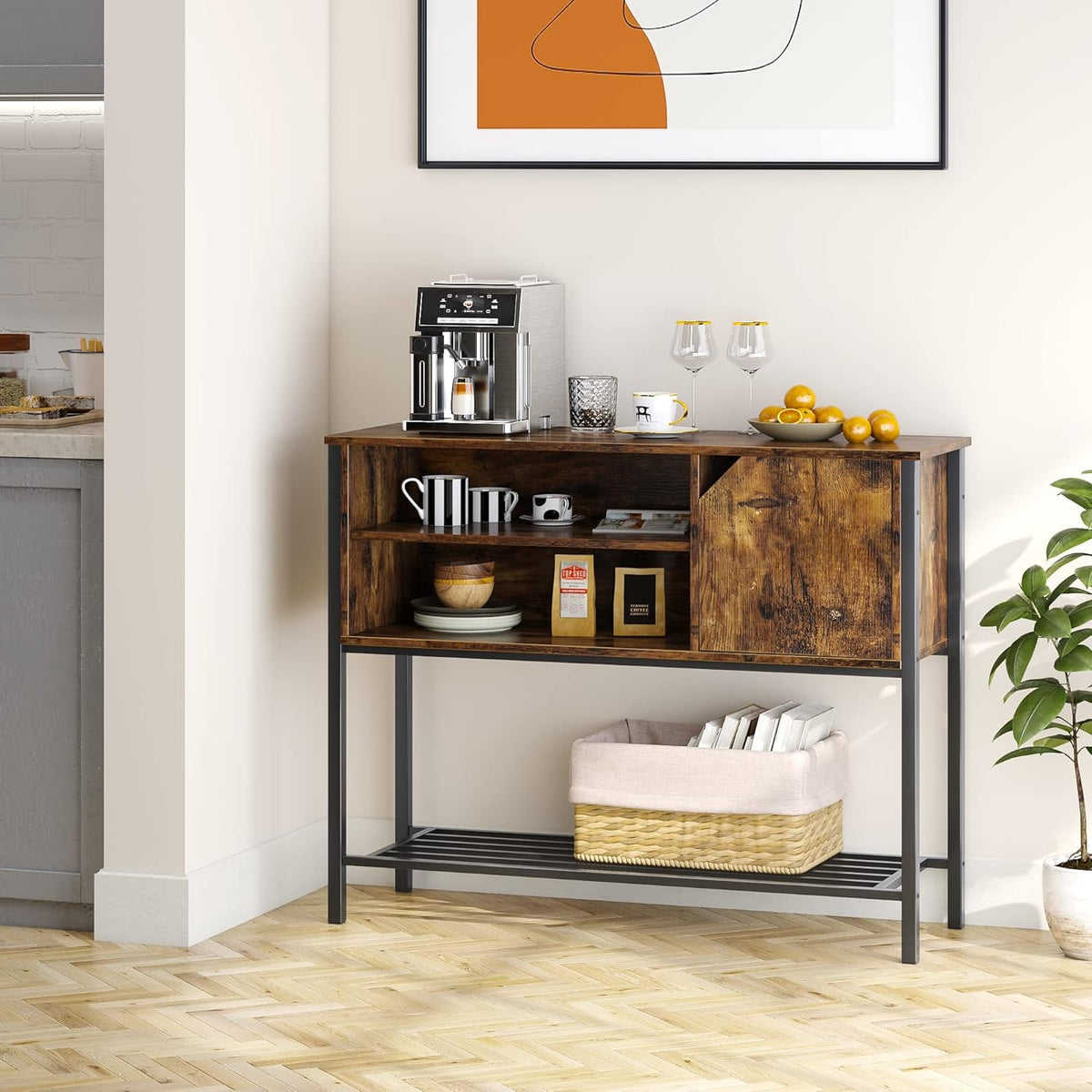 Black Kitchen Sideboard with Storage Buffet Cabinet Coffee Bar Console Table E4219