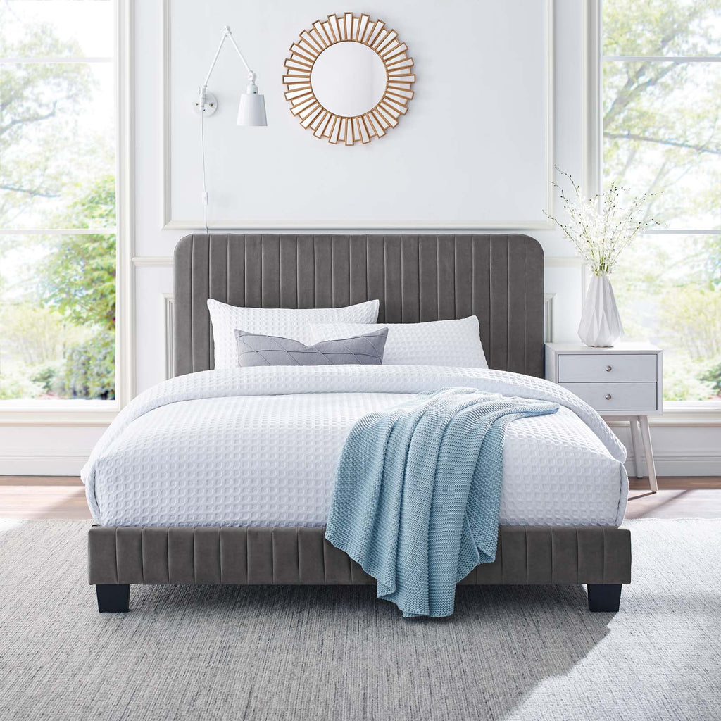 King Channel Tufted Performance Velvet Platform Bed P351895