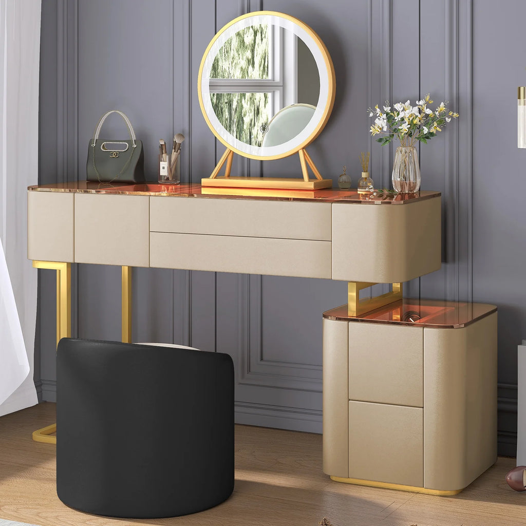 Vanity Set with LED Light Mirror, Drawers, Dressing Table and Chair C847