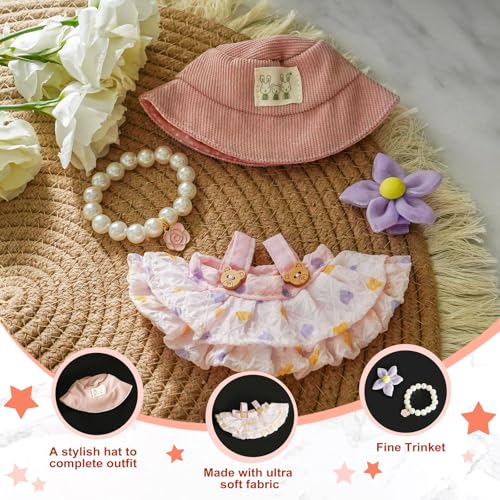 17cm Doll Clothes Set with Hat Pearl Necklace Bag Accessories Blue I8424