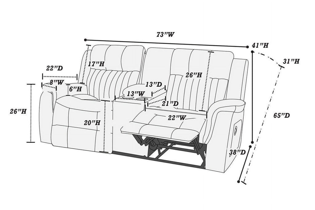 Slate Blue Leatherette Motion Loveseat with Console Reclining I508454