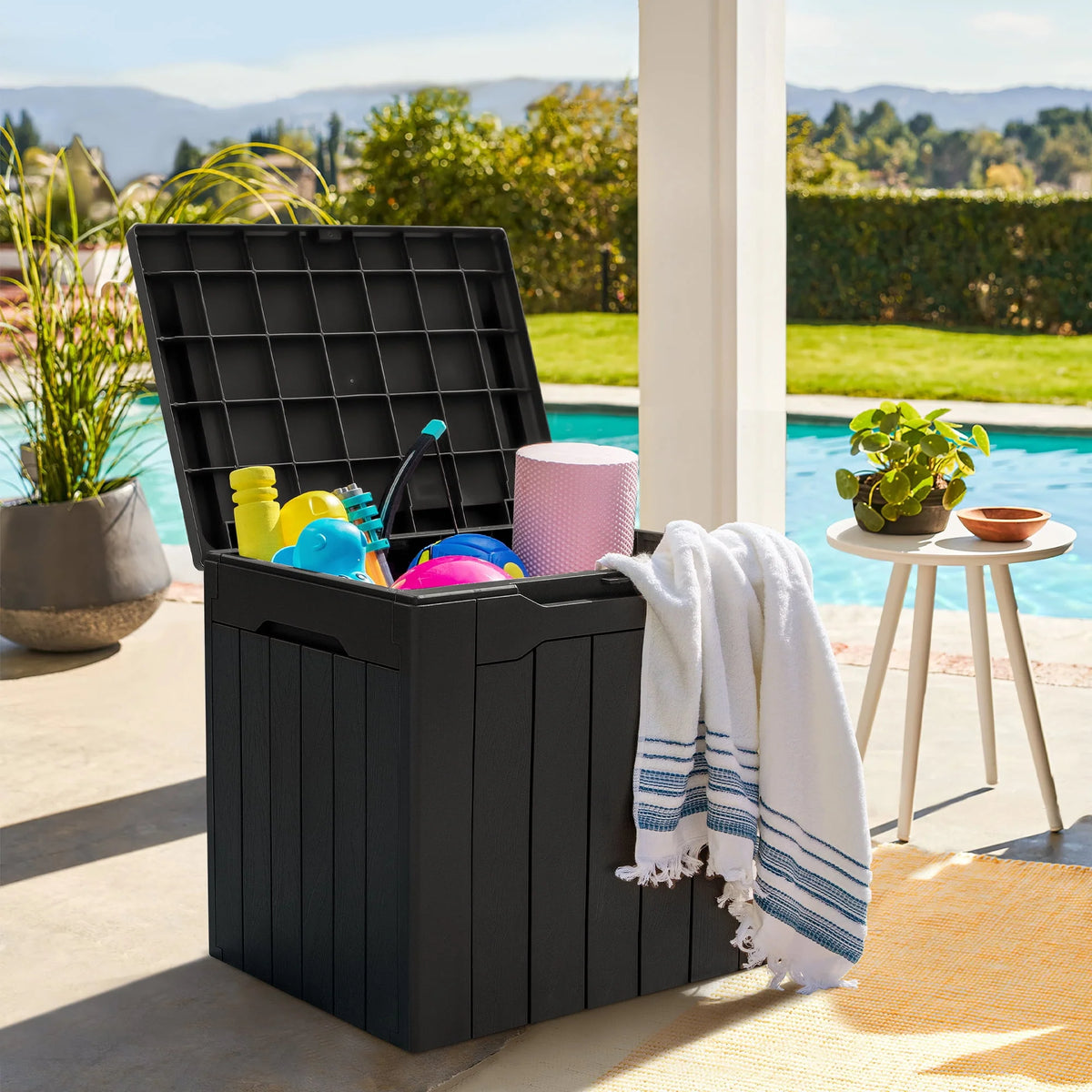 Black Resin Outdoor Deck Box with Seat R942258