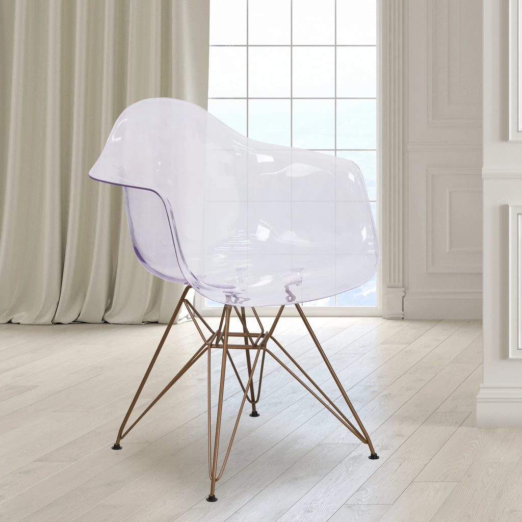 Transparent Side Chair with Gold Base U3090