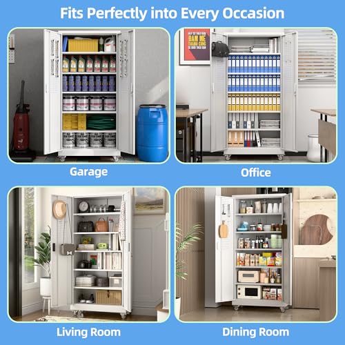 White Metal Storage Cabinet with Wheels S7453