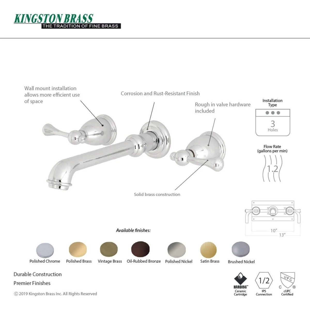 Oil Rubbed Bronze Two-Handle Wall Mount Bathroom Faucet A23870