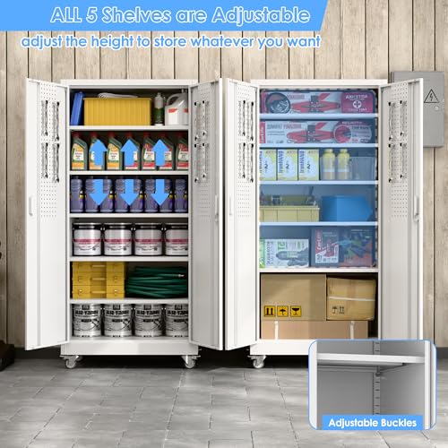 White Metal Storage Cabinet with Wheels S7453