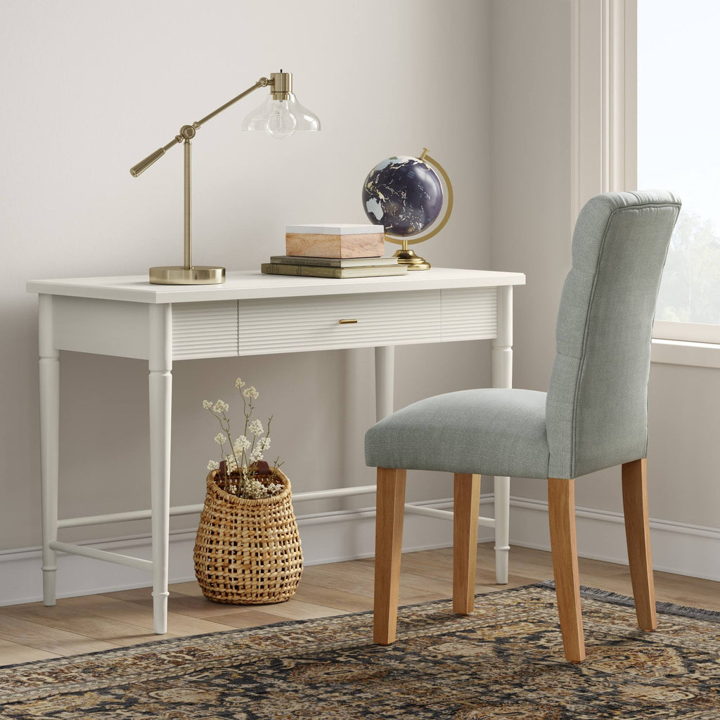 White Wood Writing Desk with Drawers D83530