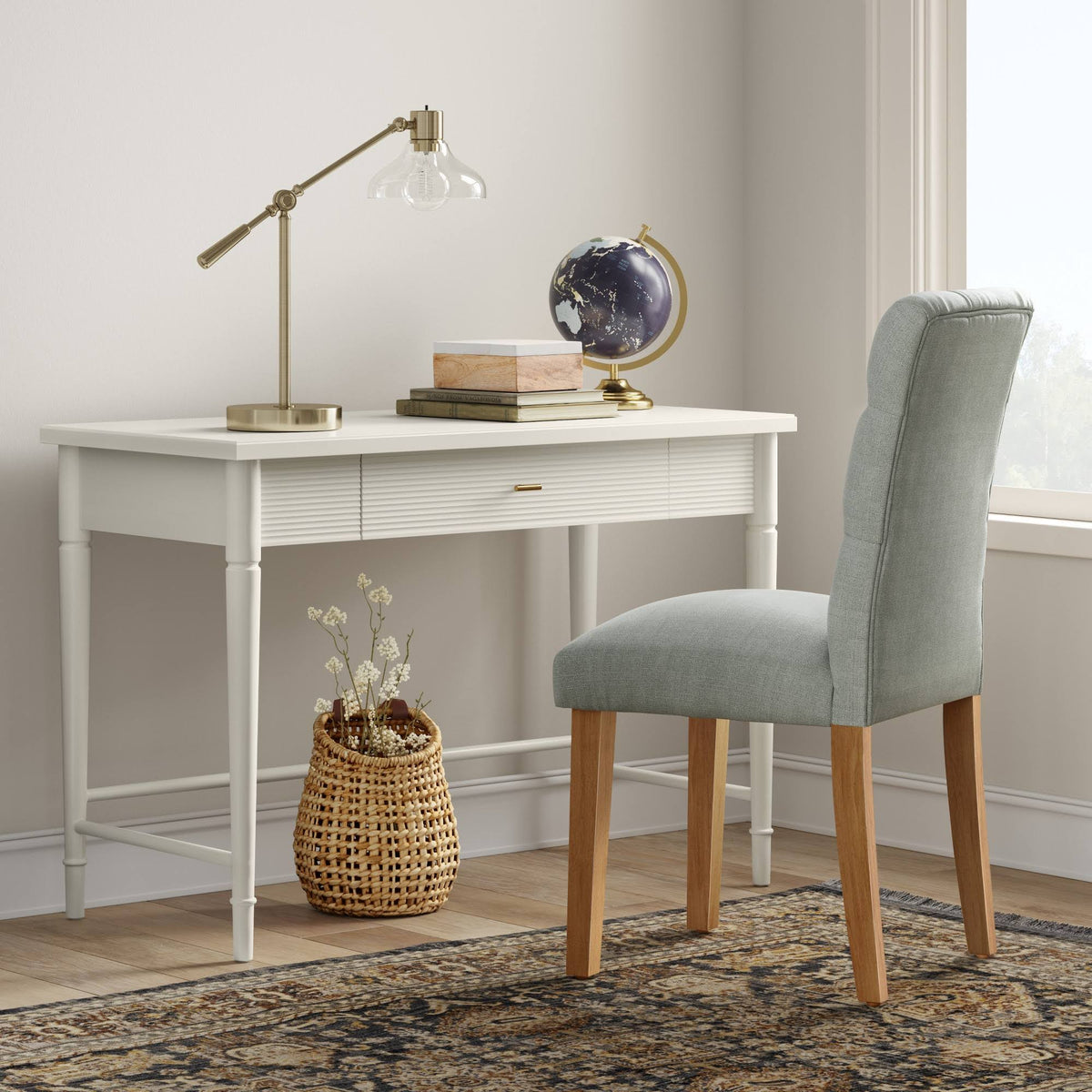 White Wood Writing Desk with Drawers D83530
