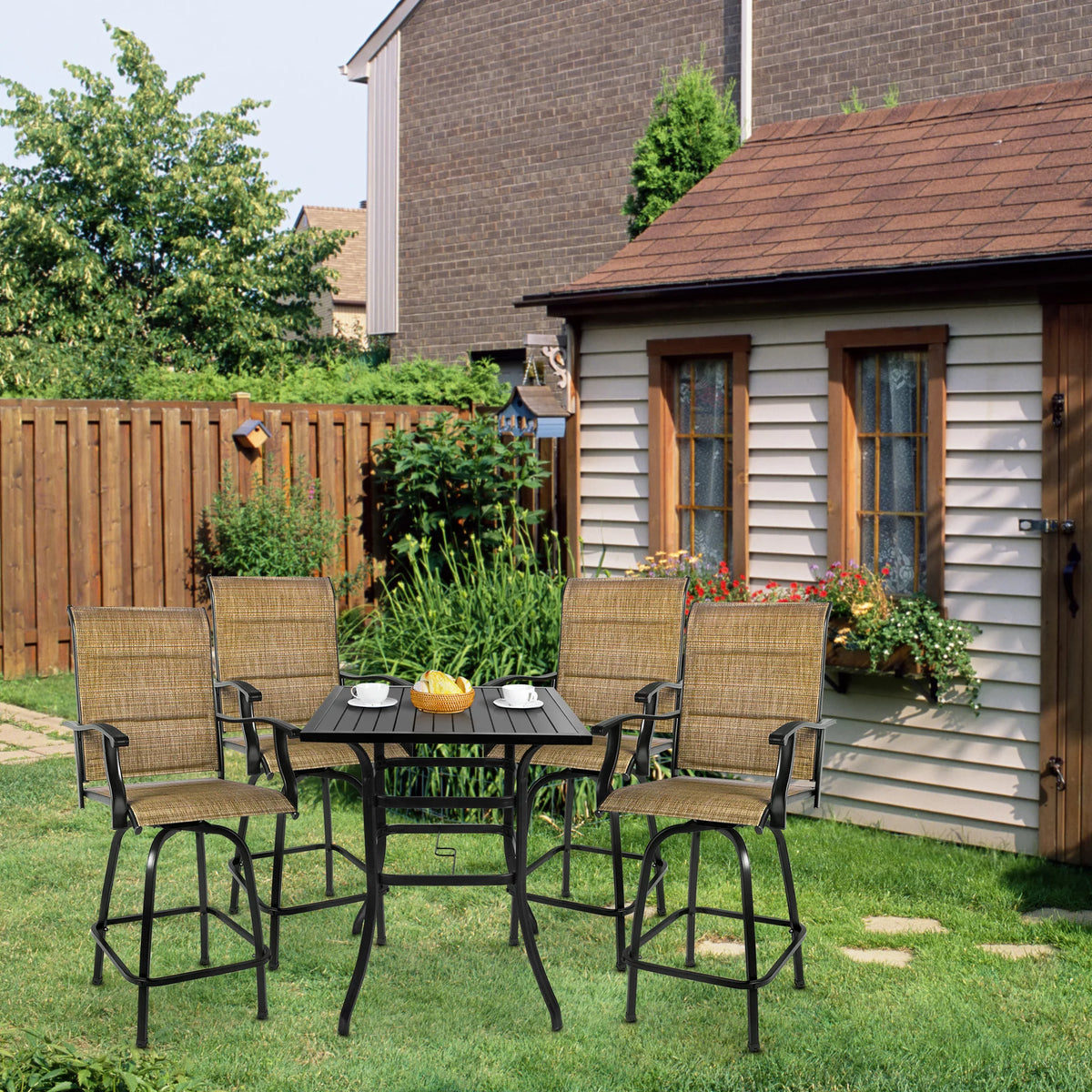 5-Piece Outdoor Textile Bar Set with Swivel Bar Stools X86107