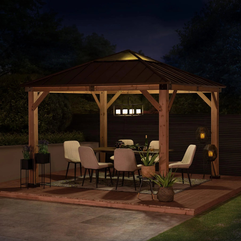 13 ft. x 15 ft. Cedar Framed Gazebo with Brown Steel and Polycarbonate Hip Roof Hardtop V592744