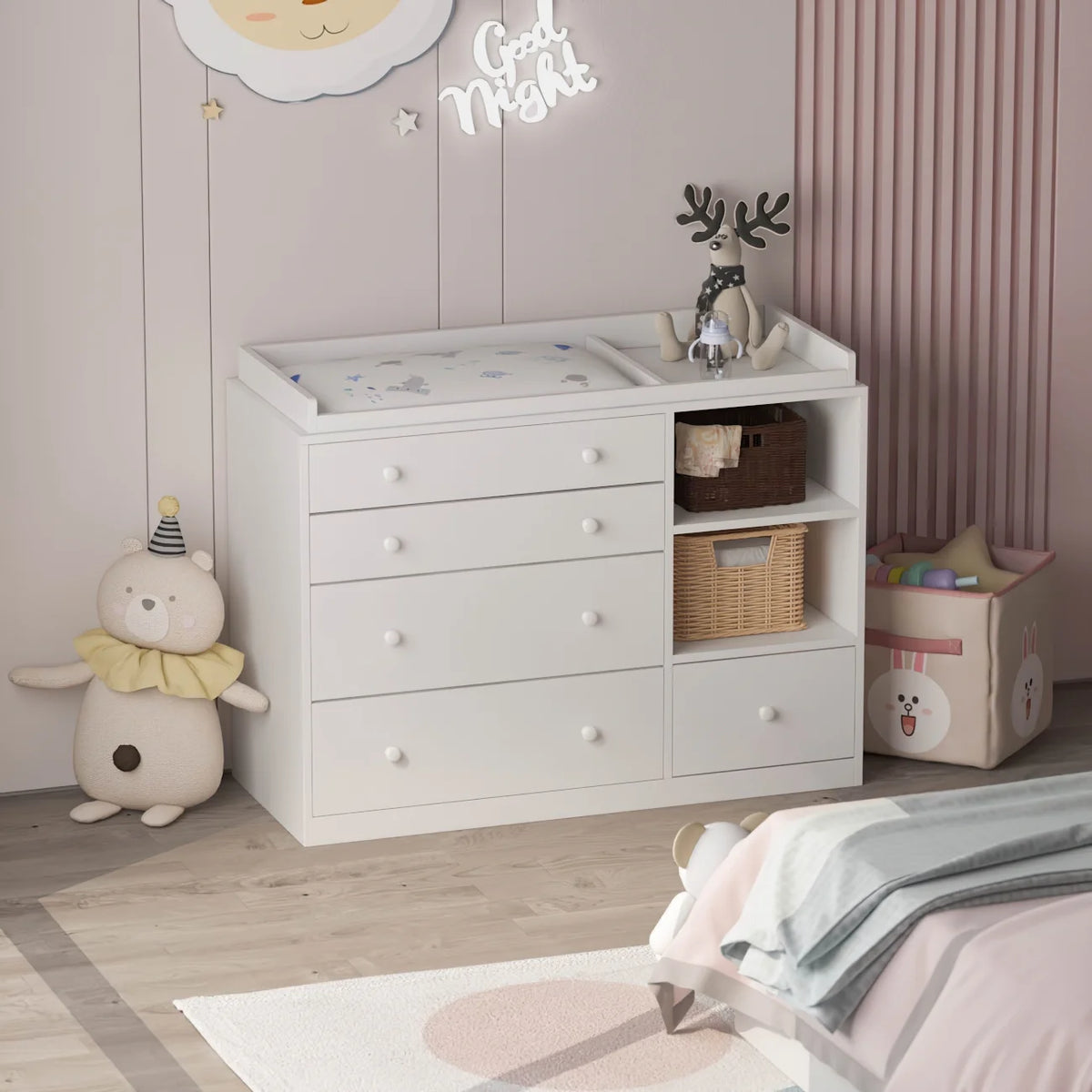 White 5 Drawer Baby Changing Table Dresser U7525