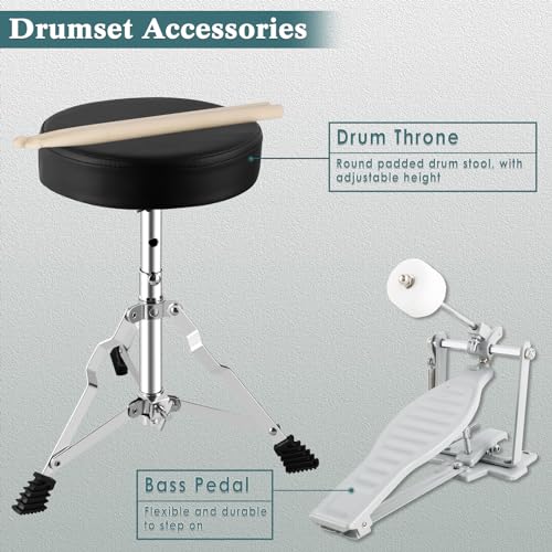 Kids 3 Piece Drum Set with Adjustable Throne, Cymbal, Pedal, Drumsticks U327729