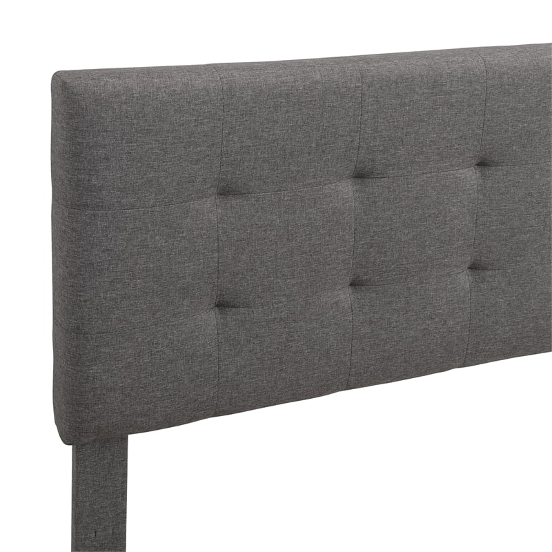 Gray Linen Fabric Queen Upholstered Platform Bed with Tufted Headboard V7557