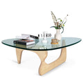 Triangle Tempered Glass Coffee Table Solid Wooden Base A9404