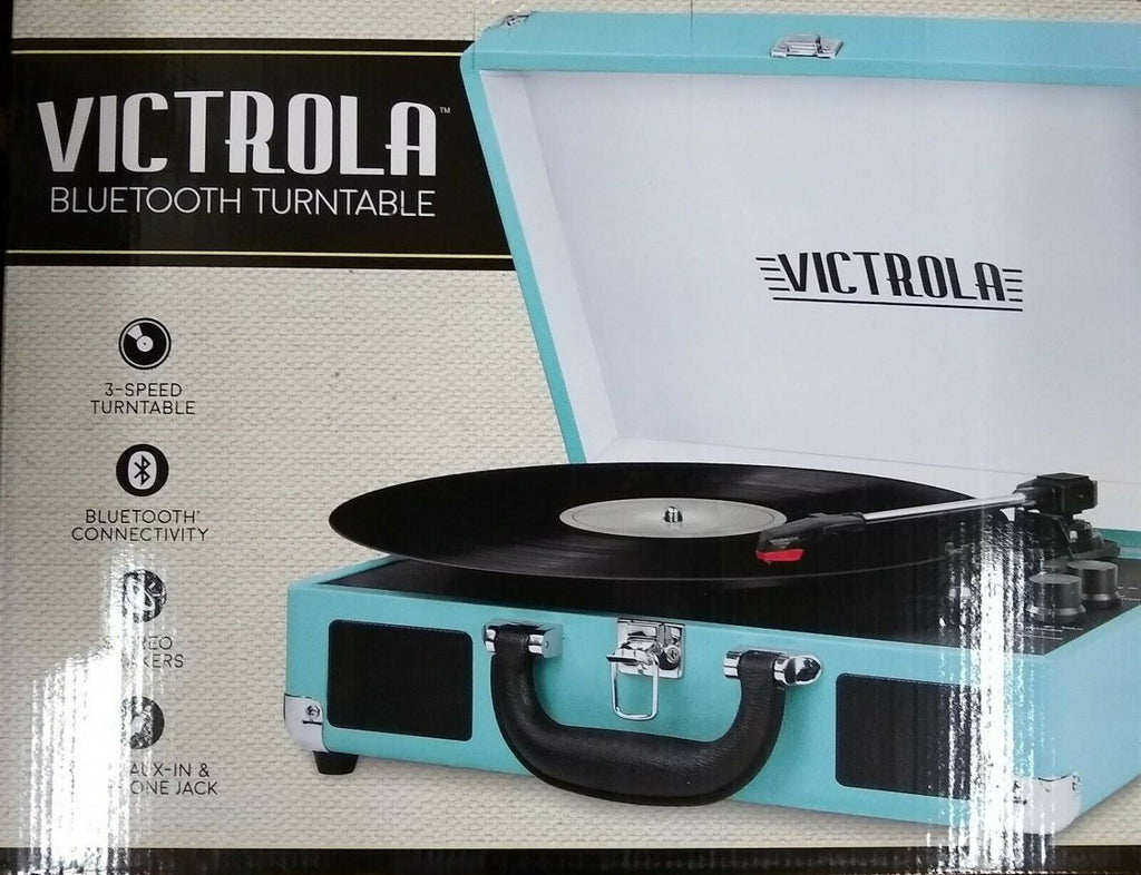 Aqua 3-Speed Bluetooth Suitcase Turntable with Speakers E6539