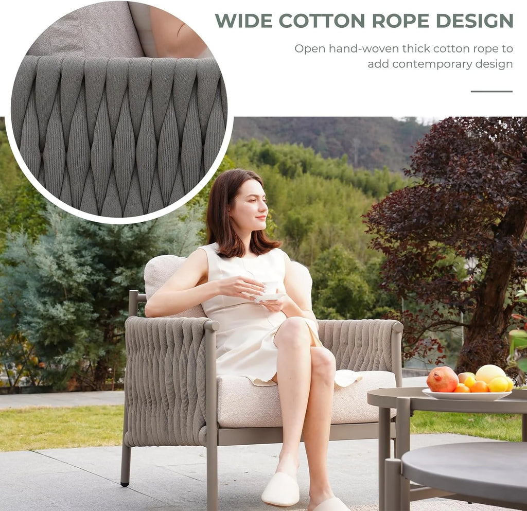 5-Piece Cotton Rope Outdoor Conversation Set with Cushions Q957055