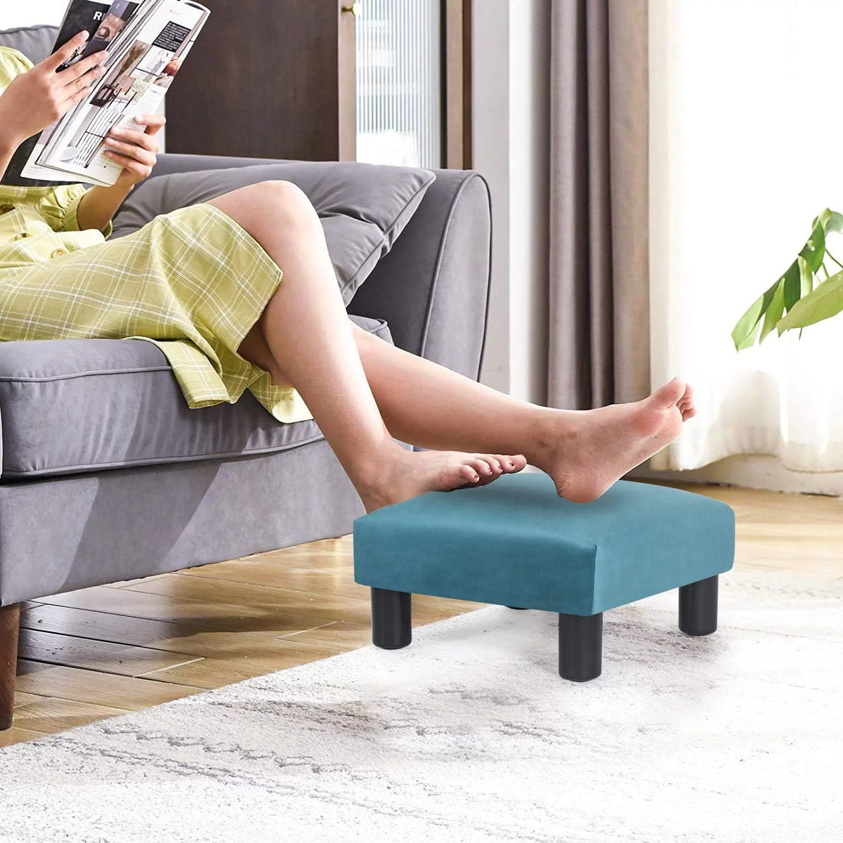 Blue Square Ottoman Footstool J7858
