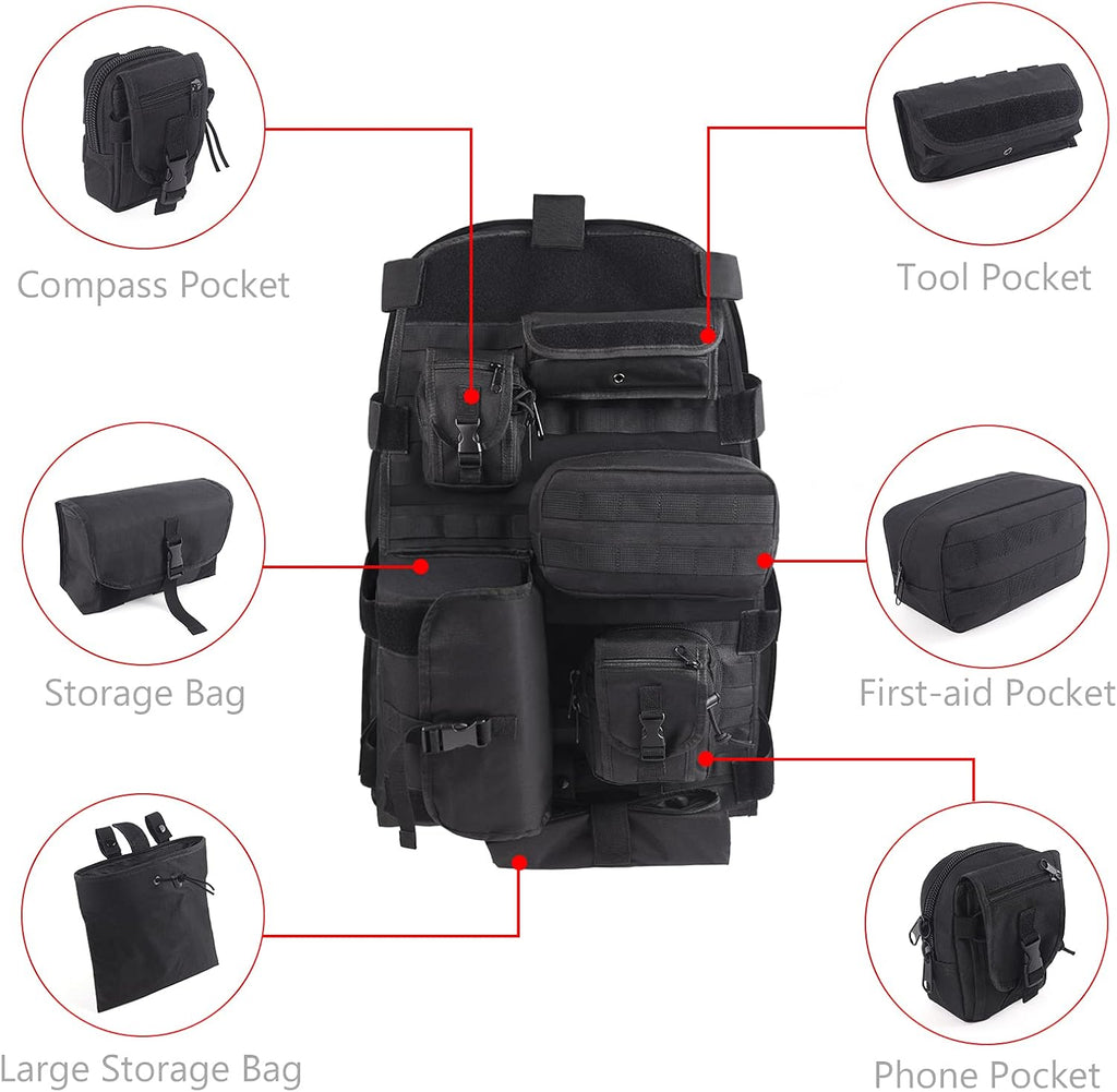 Tactical Car Seat Back Organizer with 6 Detachable Pockets Pack of 2 E1438