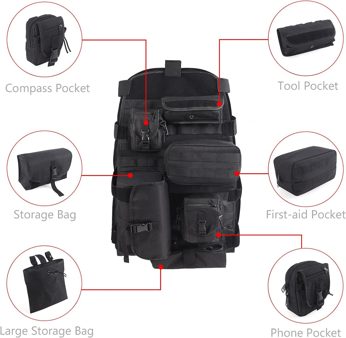 Tactical Car Seat Back Organizer with 6 Detachable Pockets Pack of 2 E1438