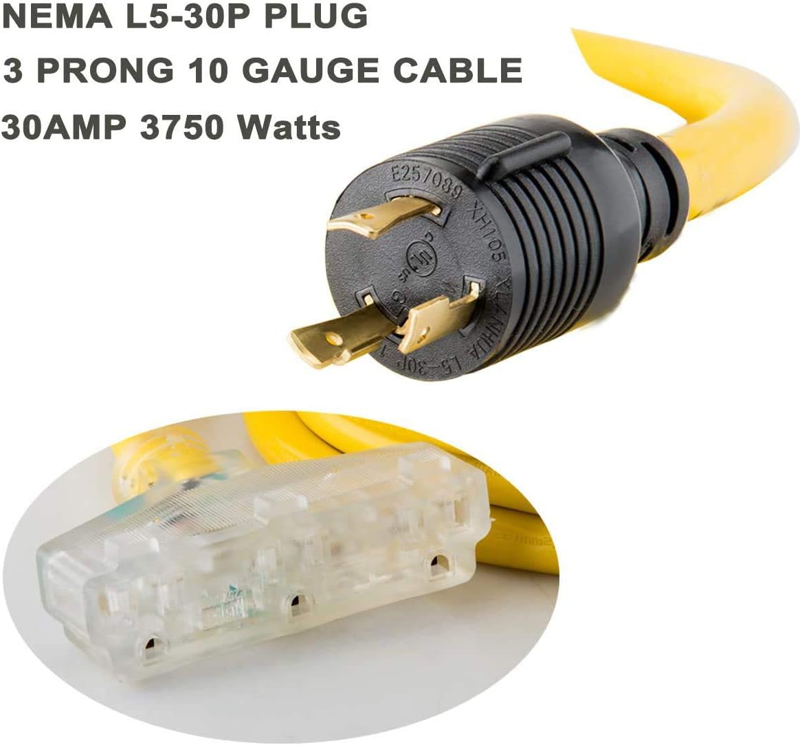 30Amp 3750 Watts 10 Gauge Generator Extension Cord L46258