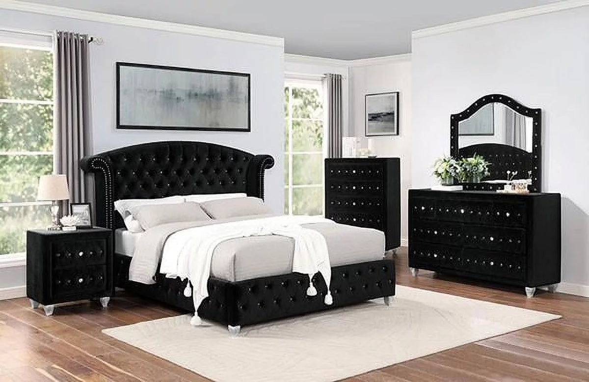 Black Solid Wood Queen Bedroom Set 5pcs M2496