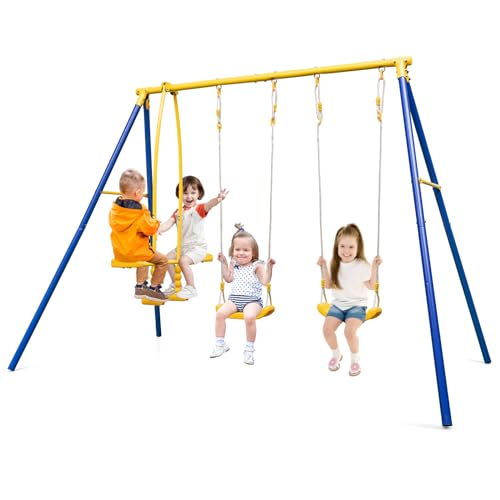 440 lbs Heavy Duty Metal Swing Set with Swing, Glider, Gym Rings V58084